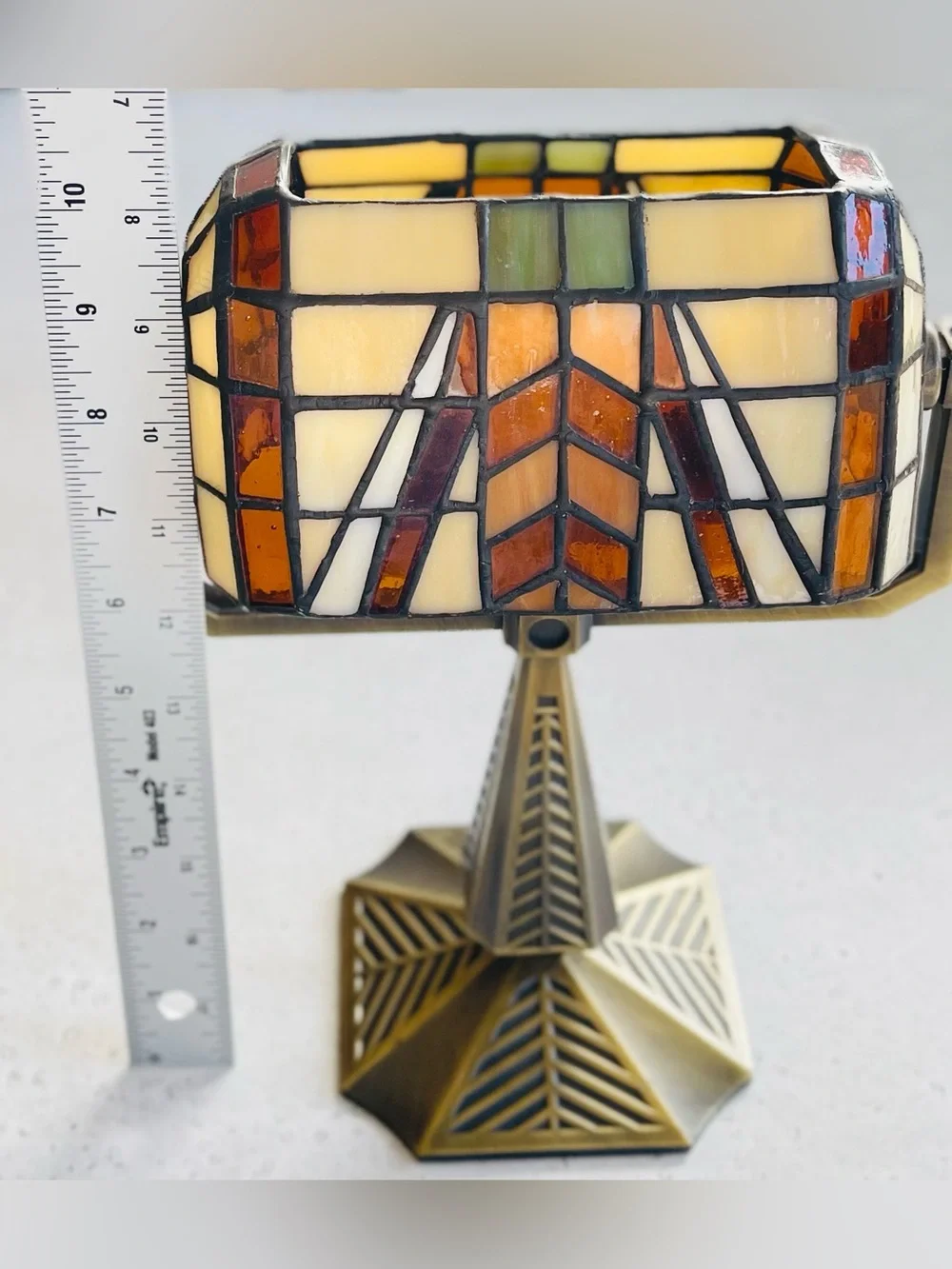 PartyLite Stained Glass Bankers Art Deco Style Double Tealight Holder Desk Lamp - Picture 10 of 10